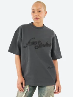 Acne Studios - Exford U Pique Tourist Logo T-Shirt in Faded Black