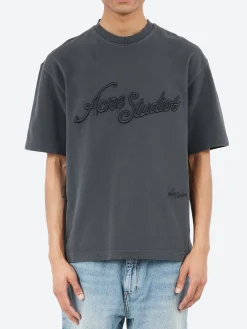 Acne Studios - Exford U Pique Tourist Logo T-Shirt in Faded Black