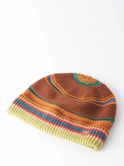 Acne Studios - Kenzil Stripe Knit Beanie in Cinnamon Brown and Multi