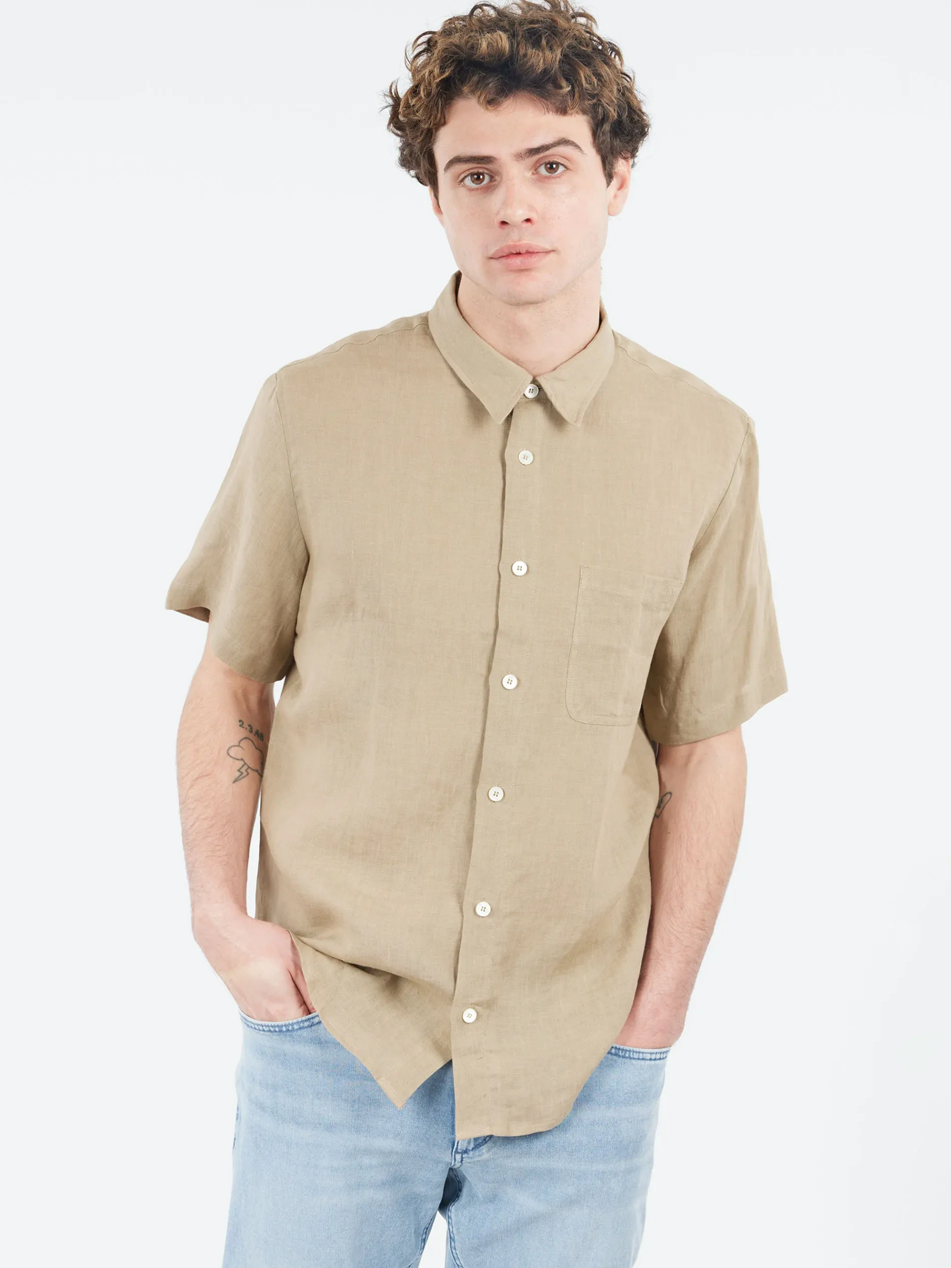 A.P.C. - Bellini Logo Short-Sleeve Shirt in Dark Beige