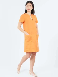 Aspesi - Slub Linen Short Dress in Orange