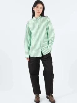 Aspesi - Vertical Striped Poplin Shirt in Green Stripe