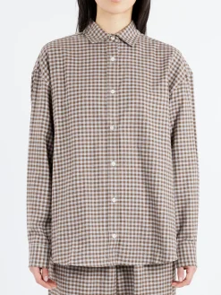 Baserange - Loose Ole Shirt in Brown Grey Flannel