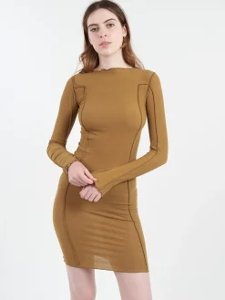 Baserange - Omato Long Sleeve Dress in Jade Brown