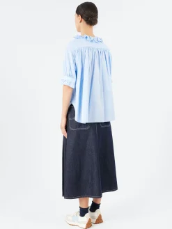 BEAMS BOY - S/S Frill Shirt in Sax