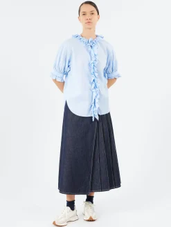 BEAMS BOY - S/S Frill Shirt in Sax