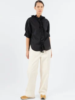 BEAMS BOY - S/S Frill Shirt in Black