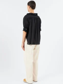 BEAMS BOY - S/S Frill Shirt in Black