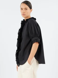 BEAMS BOY - S/S Frill Shirt in Black