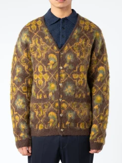 BEAMS PLUS - Botanical Jacquard Cardigan in Brown