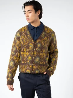 BEAMS PLUS - Botanical Jacquard Cardigan in Brown
