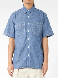 BEAMS PLUS - Chambray Short Sleeve Work Shirt in Blue