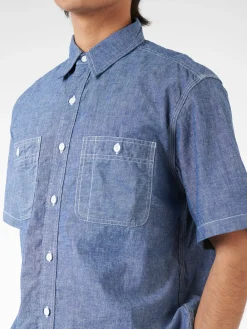 BEAMS PLUS - Chambray Short Sleeve Work Shirt in Blue