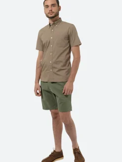 BEAMS PLUS - Color Broad Short Sleeve Button Down Shirt in Beige