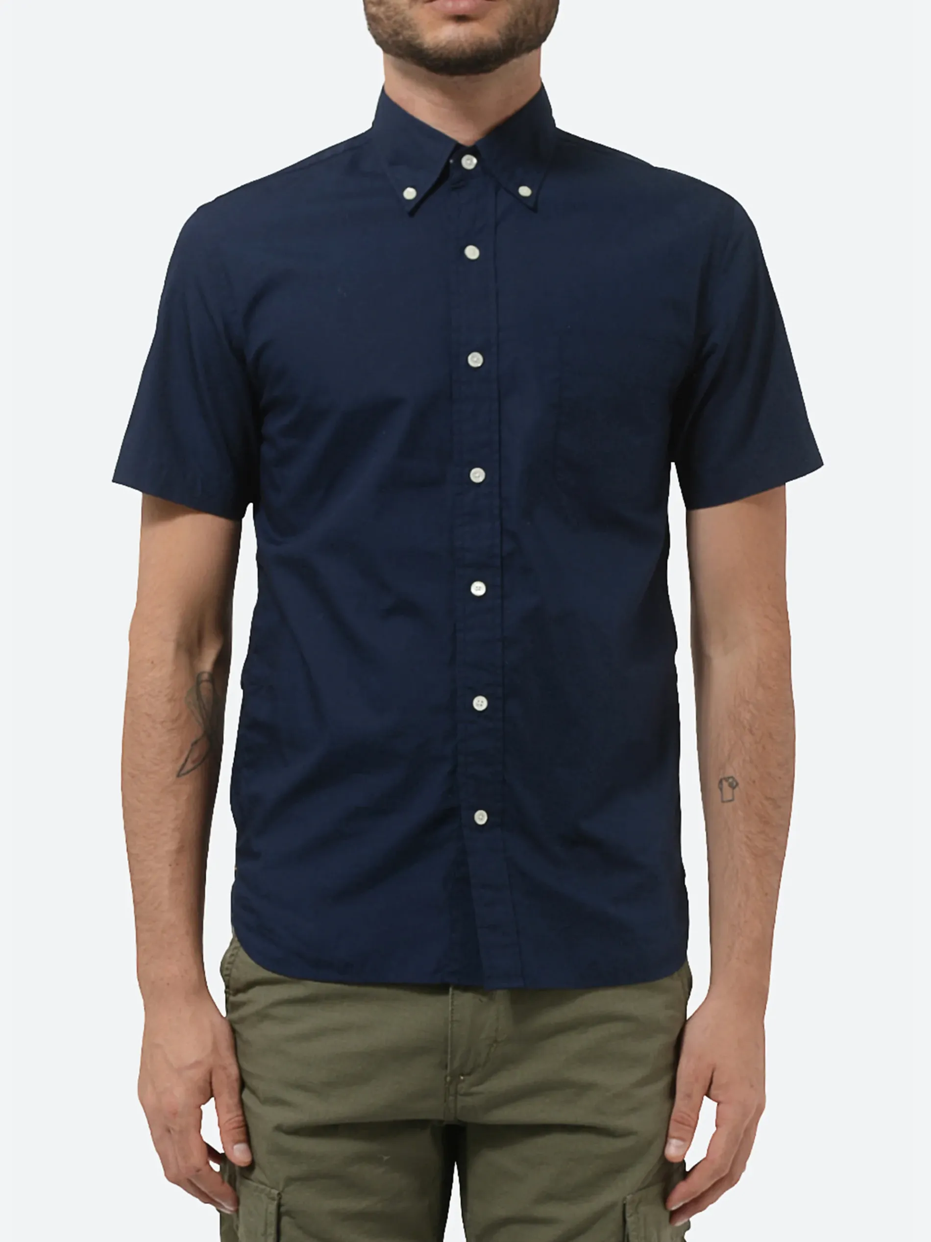 BEAMS PLUS - Color Broad Short Sleeve Button Down Shirt in Navy