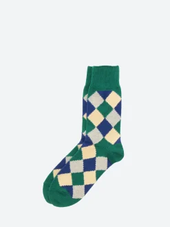 BEAMS PLUS - Diamond Pattern Socks in Green