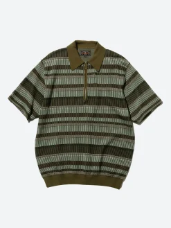 BEAMS PLUS - Half Zip Knit Polo in Olive