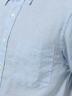 BEAMS PLUS - Linen Coolmax Button Down Short Sleeve Shirt in Sax Blue