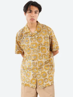 BEAMS PLUS - Open Collar Sunflower Block Print Shirt in Yellow