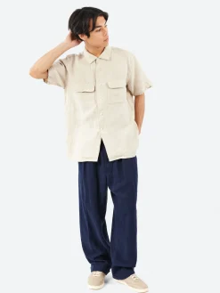 BEAMS PLUS - Open Collar Short Sleeve Shirt in Beige