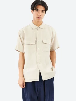 BEAMS PLUS - Open Collar Short Sleeve Shirt in Beige