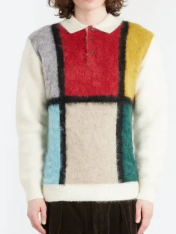 BEAMS PLUS - Shaggy Knit Polo in White