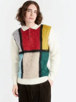 BEAMS PLUS - Shaggy Knit Polo in White