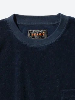 BEAMS PLUS - Stripe Pile Pocket Tee in Navy