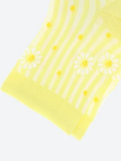 Bleuforêt - Short Lisle Yarn Daisy Striped Socks in Citronella