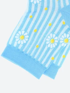 Bleuforêt - Short Lisle Yarn Daisy Striped Socks in Quartz