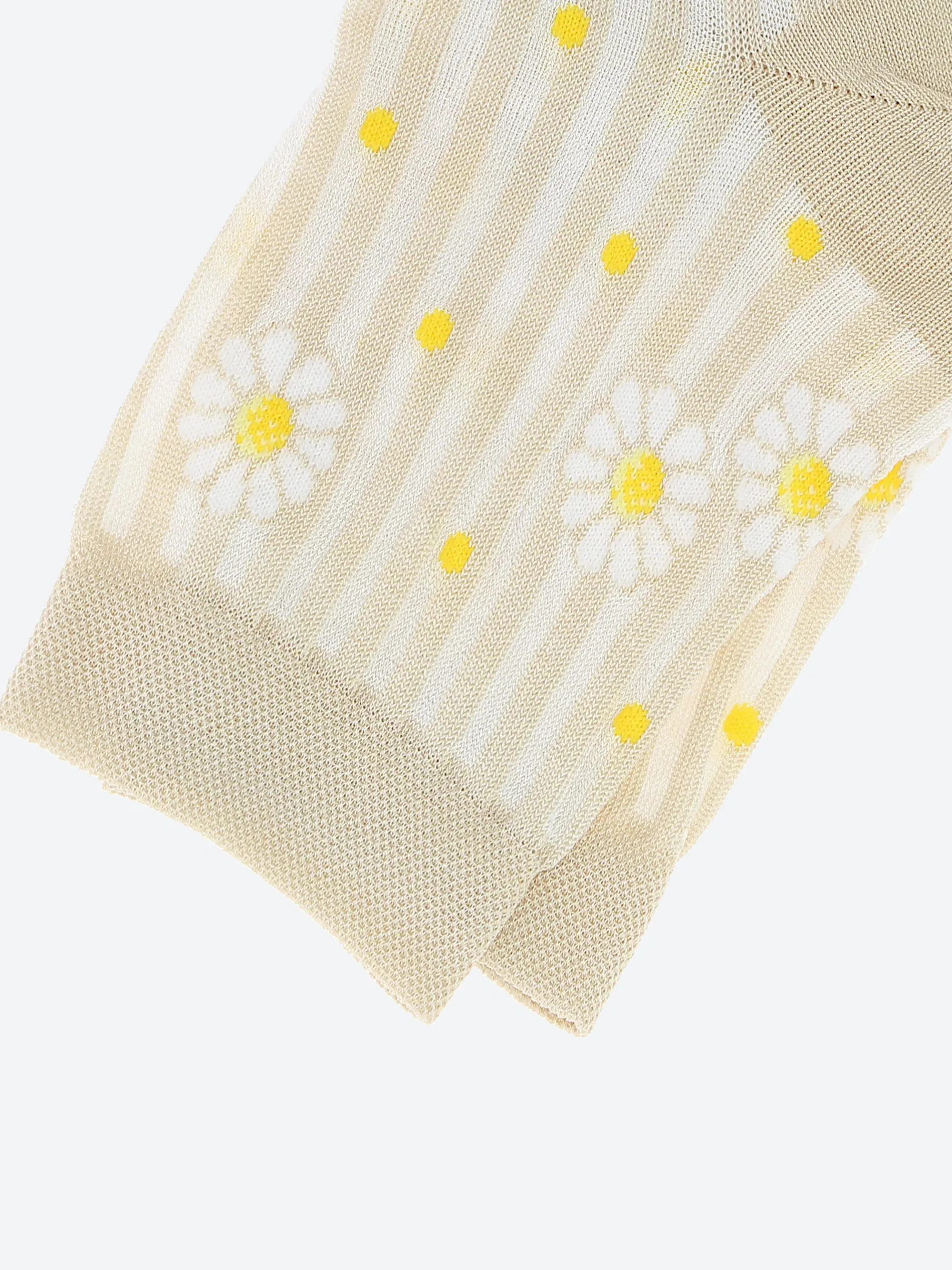Bleuforêt - Short Lisle Yarn Daisy Striped Socks in Cream