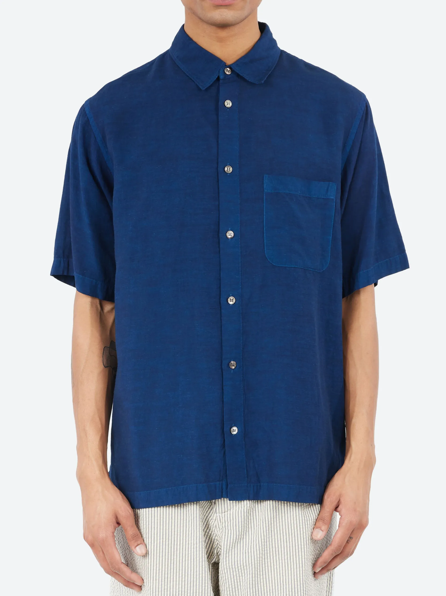 Blue Blue Japan - Broadcloth Short Sleeve Shirt in Dark Navy
