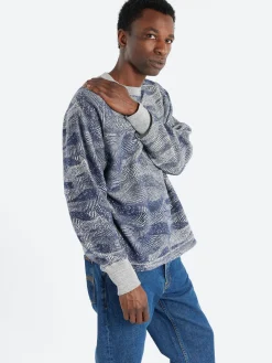 Blue Blue Japan - Reverse Print Crew Neck Pullover in Dark Navy
