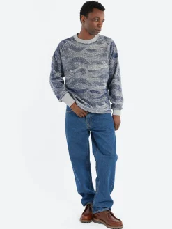 Blue Blue Japan - Reverse Print Crew Neck Pullover in Dark Navy