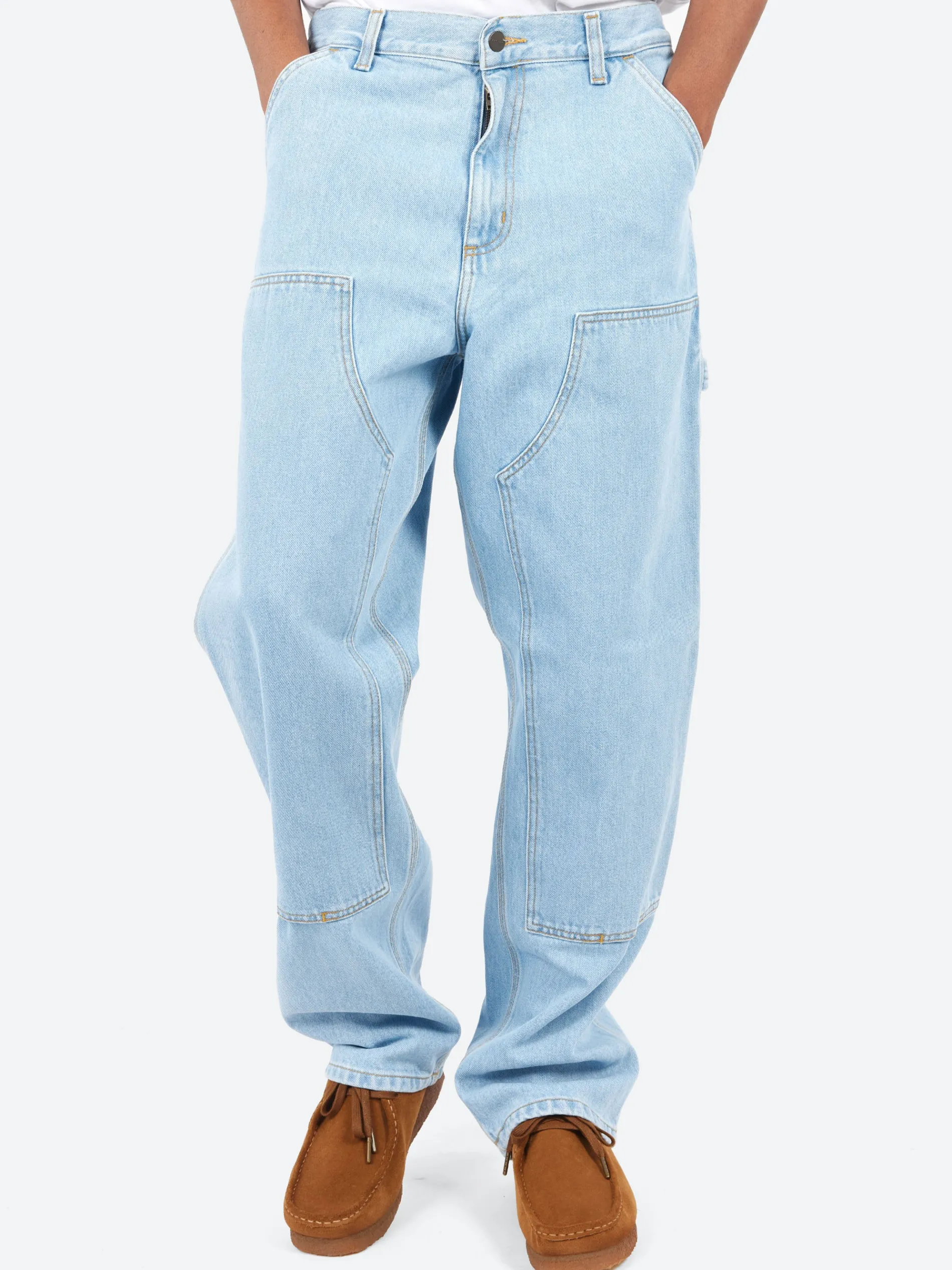 Carhartt WIP - Double Knee Pant in Blue Heavy Stone Bleach
