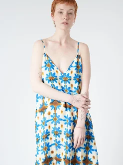 Chloé Stora - Minorque Dress in Fleurs Ceraminque (Blue, Brow, and Cream Floral)
