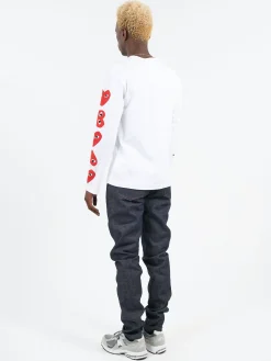 Comme des Garçons PLAY - T262 Longsleeve T-Shirt in White with Printed Sleeves