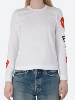 Comme des Garçons PLAY - T259 Longsleeve T-Shirt in White with Printed Sleeve