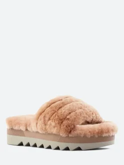 Cougar - Pozy Lambswool Slide Sandals in Oak