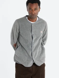 Danton - Collarless Fleece Jacket in Dark Grey
