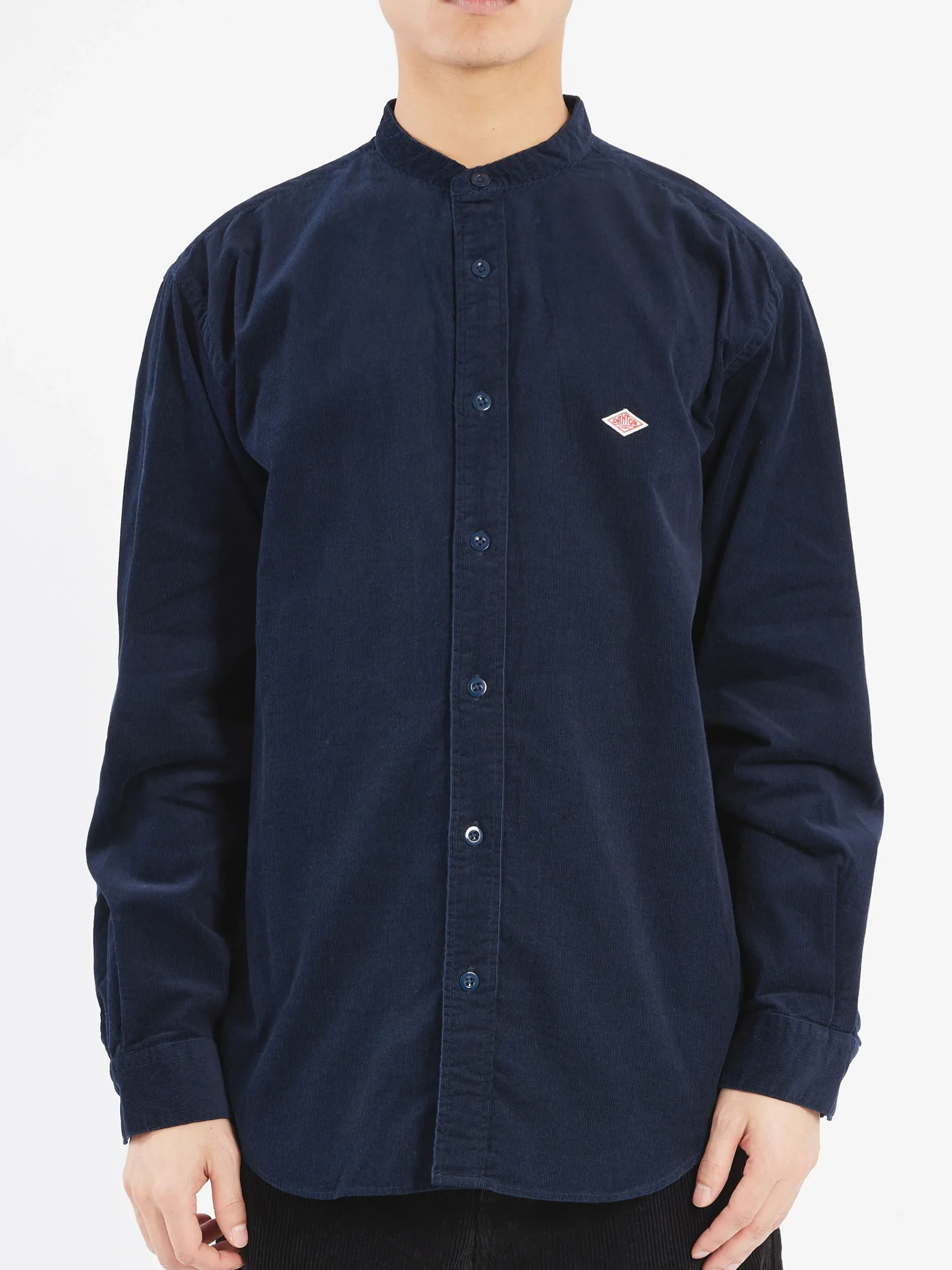 Danton - Corduroy Band Collar Shirt in Dark Navy