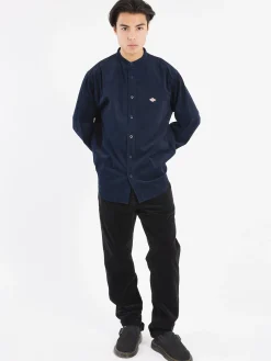 Danton - Corduroy Band Collar Shirt in Dark Navy