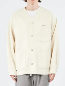 Danton - Cotton Drill Collarless Jacket in Ecru