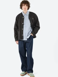 Danton - Cotton Drill Collarless Jacket in Charcoal