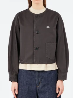 Danton - Cotton Drill Collarless Short Jacket in Charcoal