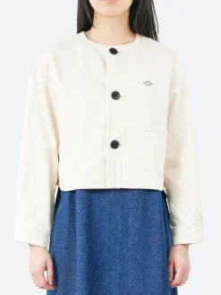 Danton - Cotton Drill Collarless Short Jacket in Ecru