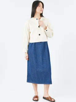 Danton - Cotton Drill Collarless Short Jacket in Ecru