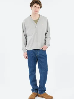 Danton - Cotton Terry V-Neck Cardigan in Top Grey