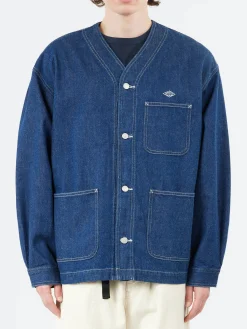 Danton - Denim Drill Collarless Jacket in Indigo