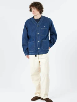 Danton - Denim Drill Collarless Jacket in Indigo